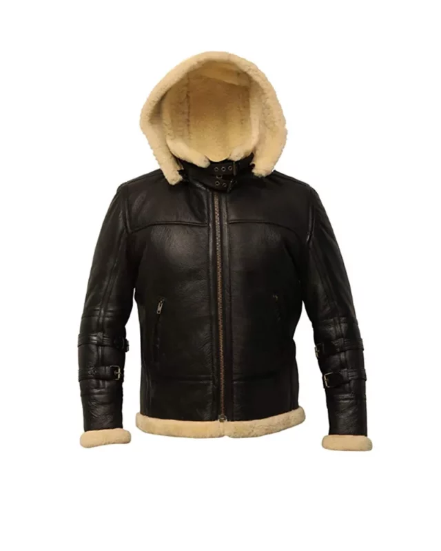 B3 Shearling Removable Hood Black Jacket