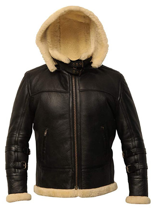 B3 Shearling Removable Hood Black Jacket
