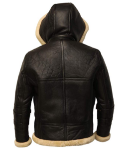 B3 Shearling Removable Hood Black Leather Jacket