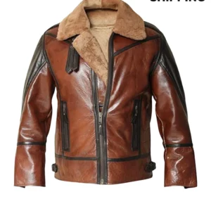 Mens B3 Aviator Brown Shearling Leather Jacket free shipping