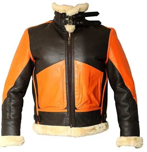 Mens B3 Shearling Sheepskin Orange Jacket | Mens B3 Distressed Jacket
