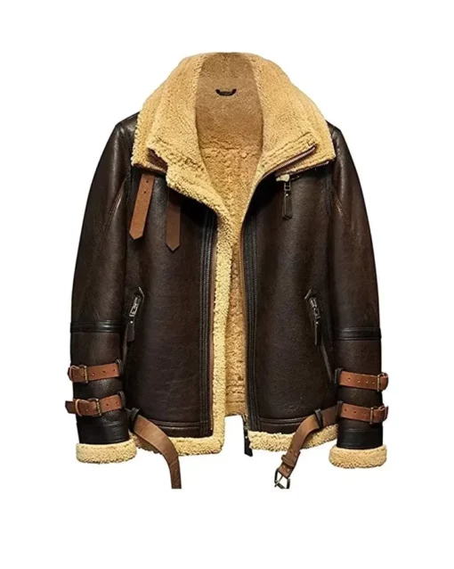 Mens Aviator Fur Bomber Leather Jacket | B3 Shearling Flight Jacket
