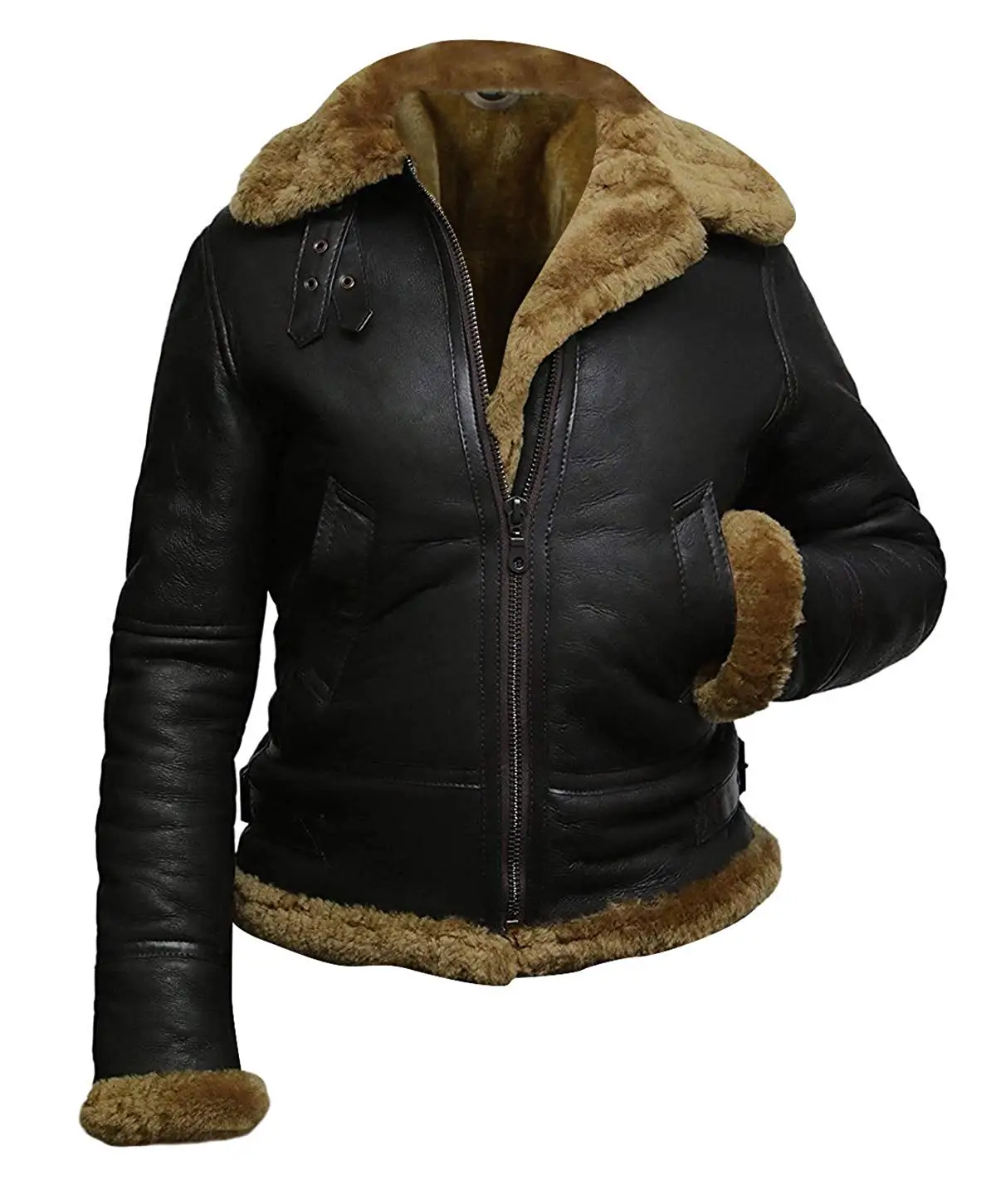 Womens Fur Aviator Flight Leather Jacket