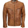 Mens Cafe Racer Biker Brown Leather Jacket