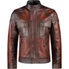 Mens Cafe Racer Distressed Red Motorcycle Leather Jacket
