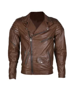 Mens Biker Brown Leather Jacket