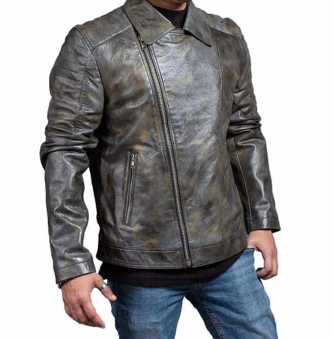 Distressed Biker Black Leather Jacket