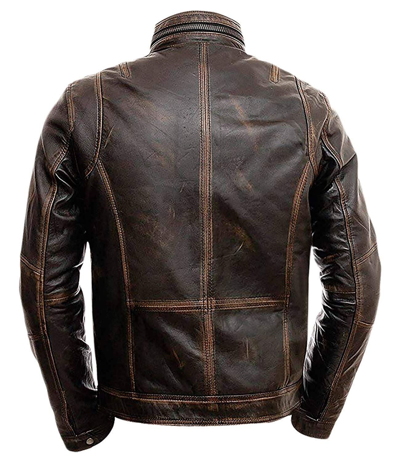 Mens Heavy-Duty Distress Brown Leather Motorcycle Cafe Racer Armor Jacket L