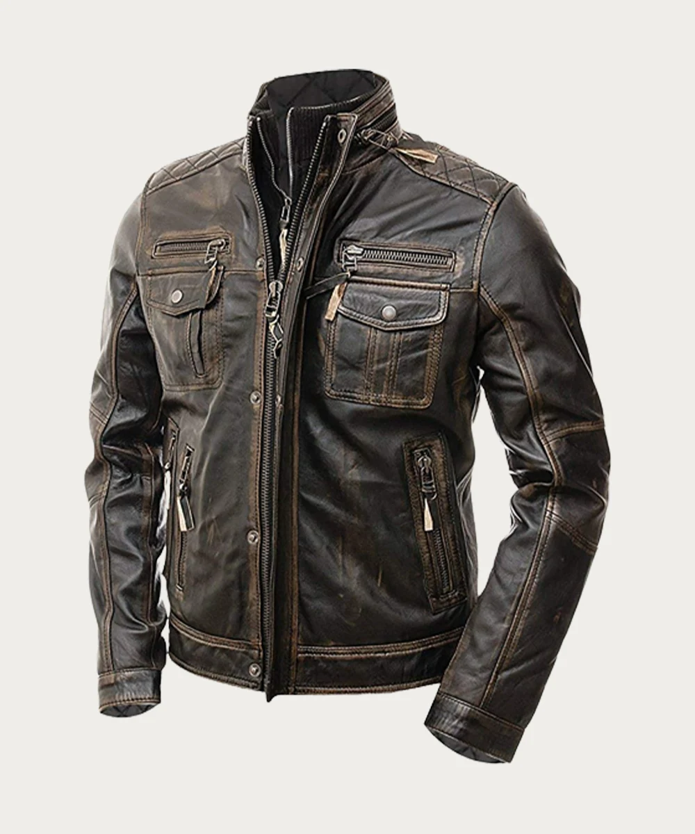 Women Biker Motorcycle Vintage Distressed Brown Real Leather Jacket