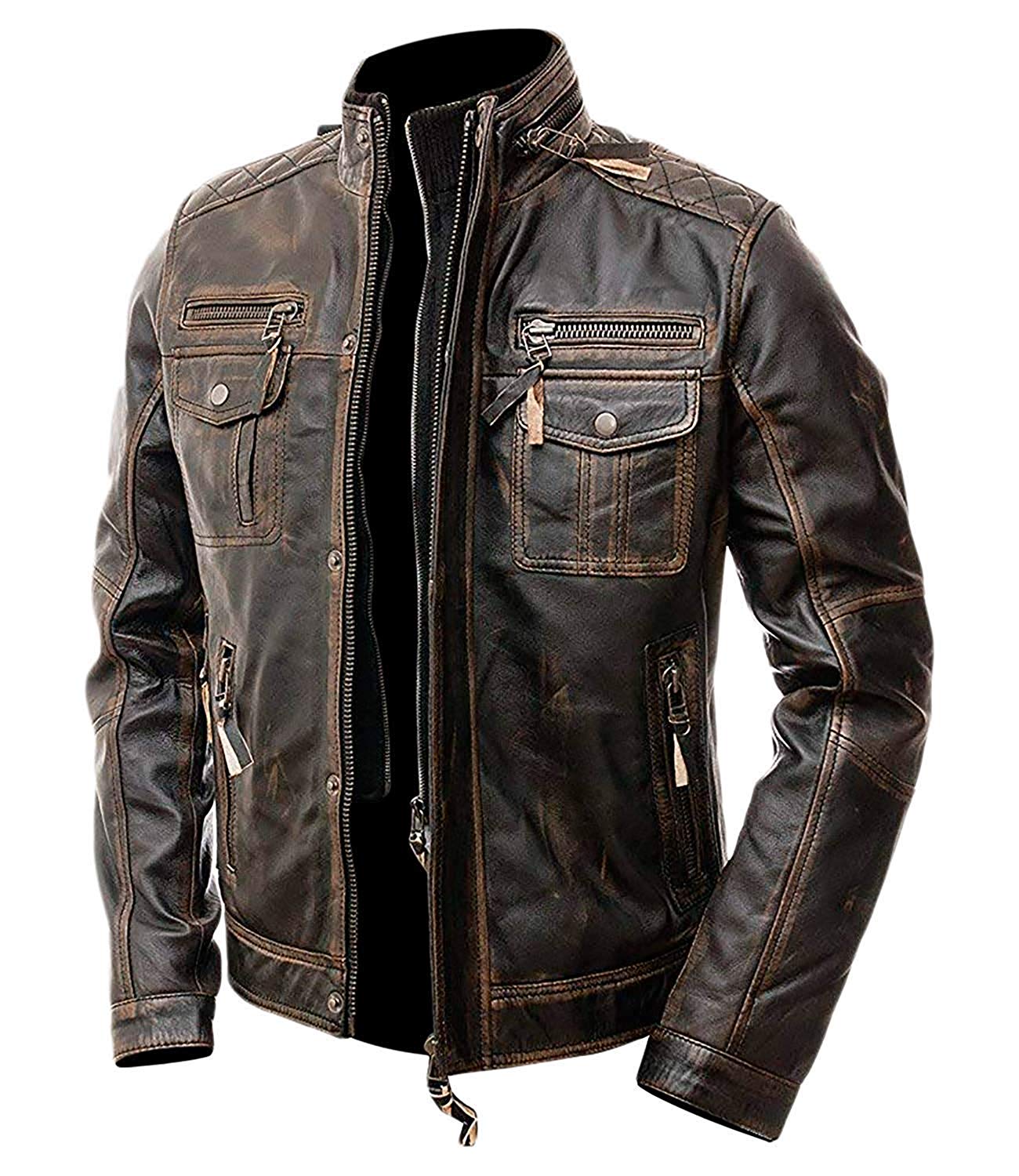 VANCE LEATHERS USA Men's Cafe Racer Waxed Lambskin Austin Brown Motorcycle  Leather Jacket, Size: XL (VL550Br-XL) - Walmart.com