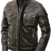 Cafe Racer Distressed Motorcycle Brown Leather Jacket