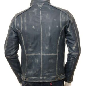 Cafe Racer Mens Blue Waxed Leather Jacket