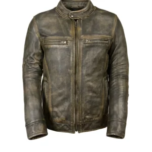 Distressed Cafe Racer Biker Leather Jacket