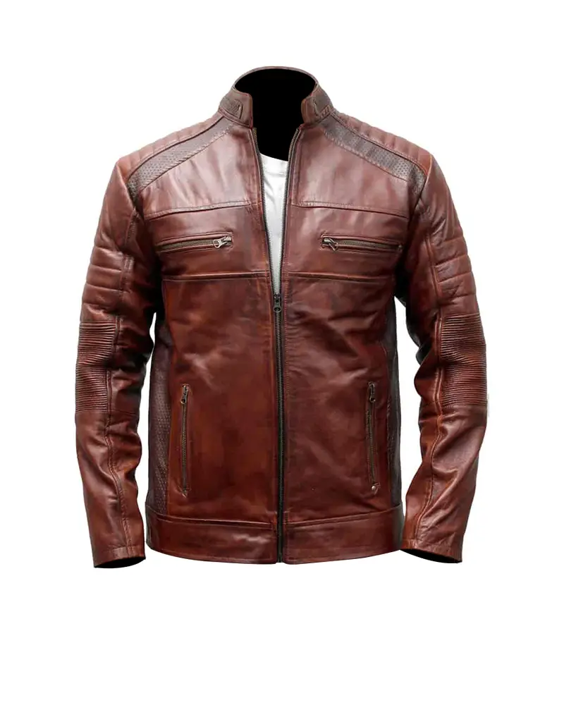 Distressed Cafe Racer Vintage Leather Jacket
