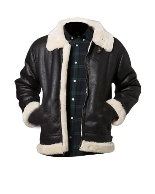 Mens Aviator Shearling Black Leather Jacket