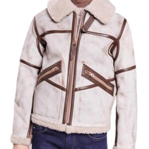 Mens Aviator Waxed White Leather Jacket