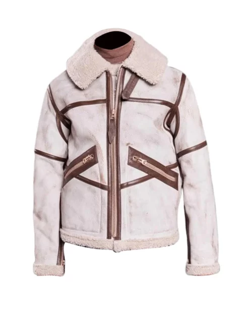 Mens Aviator Waxed White Leather Jacket