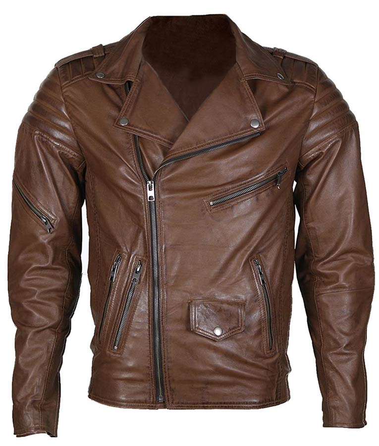 Mens Biker Brown Leather Jacket