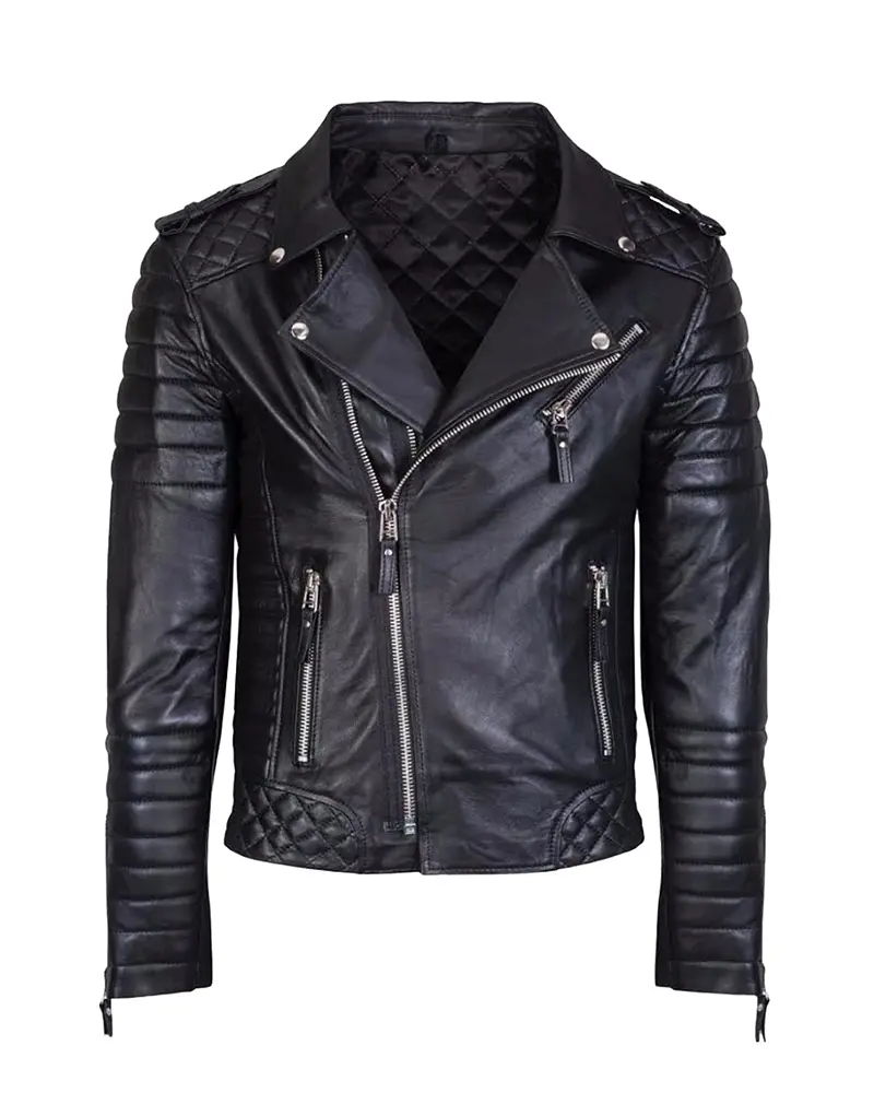 Mens Black Padded Motorcycle Leather Jacket |Cafe Racer Leather Jacket