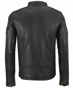 Mens Brown Stripe Cafe Racer Leather Jacket