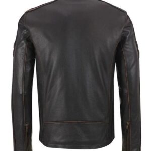 Mens Brown Stripe Cafe Racer Leather Jacket
