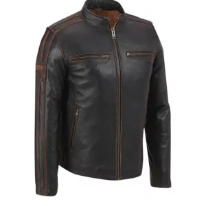 Mens Cafe Racer Black Leather Jacket