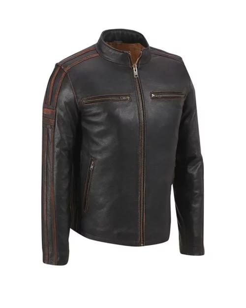 Mens Cafe Racer Black Leather Jacket