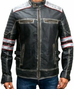 Mens Cafe Racer Retro Distressed Leather Jacket