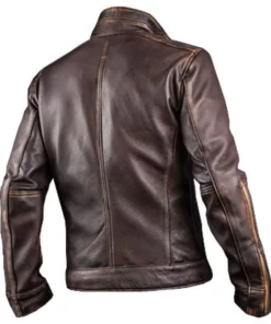 Mens Cowhide Cafe Racer Biker Leather Jacket