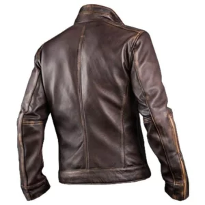 Mens Cowhide Cafe Racer Biker Leather Jacket Leather Jacket