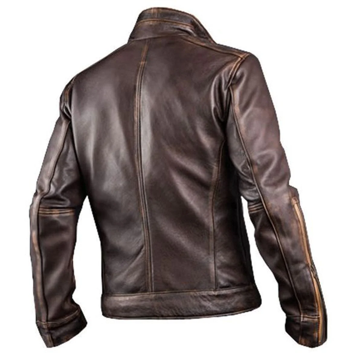 Mens Cowhide Cafe Racer Biker Leather Jacket