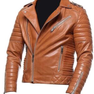 Mens Motorcycle Tan Leather Jacket