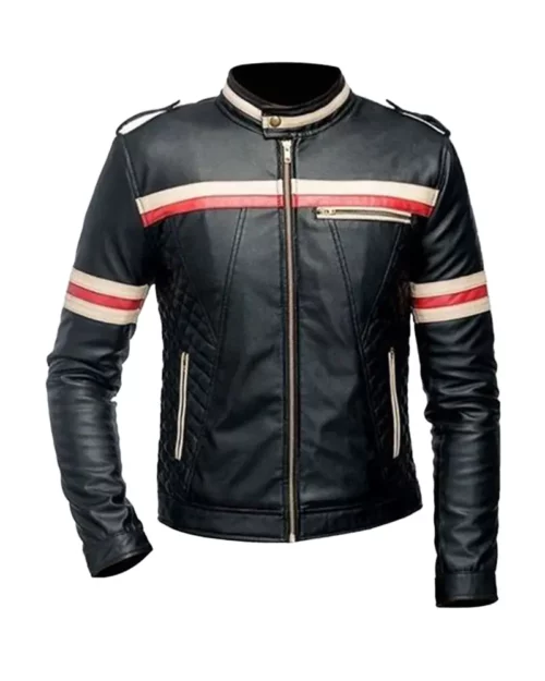 Mens Red And White Striped Black Jacket