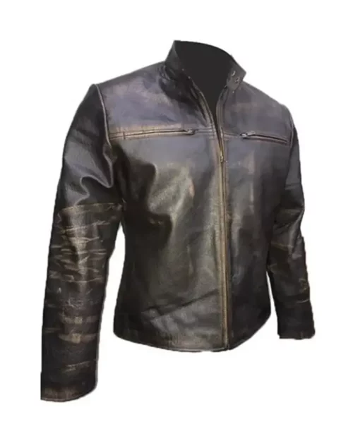 Mens Retro Cafe Racer Leather Jacket