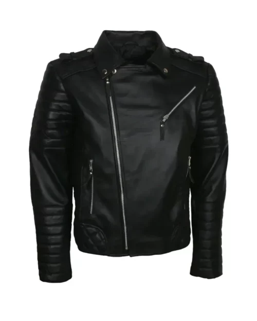 Mens Vintage Slim Fit Biker Leather Jacket
