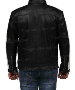 White Striped Mens Cafe Racer Leather Jacket