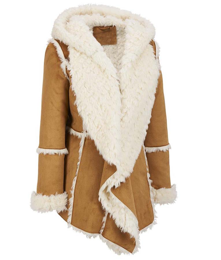 Womens Brown Fur Overcoat With Hood