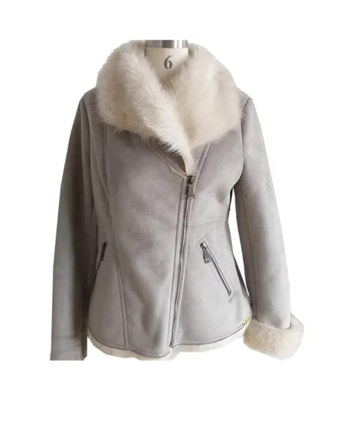 Ladies Bomber Gray Fur Jacket
