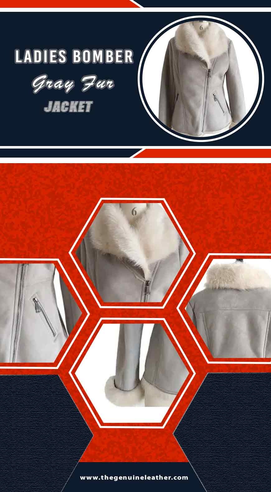 Ladies Bomber Gray Fur Jacket info