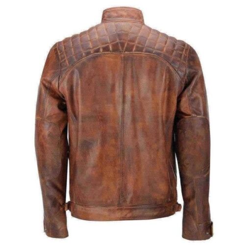 Men Brown Cafe Racer Distressed Motorcycle Jacket