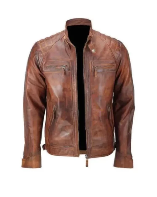 Men Cafe Racer Biker Leather Jacket