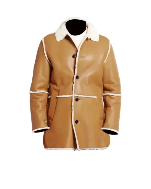 Men Tan Brown Shearling Coat