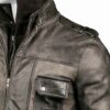 Mens Grey Hooded Leather Jacket