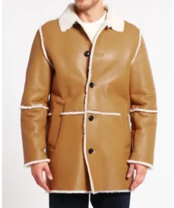 Men's Tan Brown Car Fur Leatehr Coat
