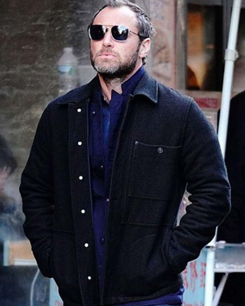 The Rhythm Section Jude Law Black Wool Jacket
