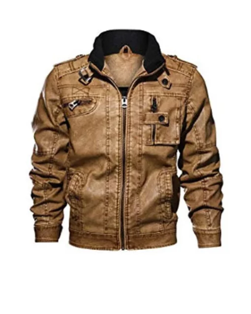 Men Cafe Racer Motorcycle Brown Leather Jacket