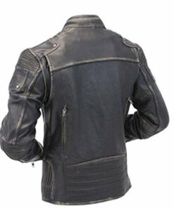 Men Distressed Black Biker Leather Jacket
