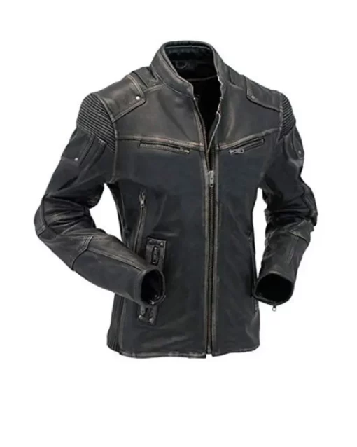 Men Vintage Distressed Black Biker Leather Jacket