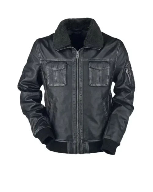 Mens Bike Racer Black Leather Jacket