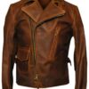 Mens Brando Cafe Racer Motorcycle Leather Jacket